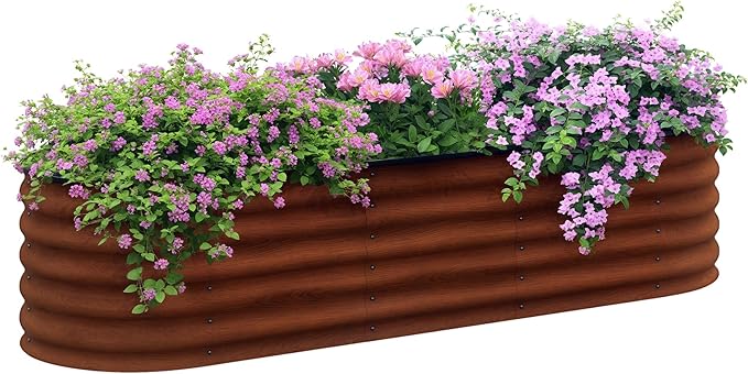 Outsunny 6.5' x 2' x 1.4' Galvanized Raised Garden Bed Kit, Outdoor Metal Elevated Planter Box with Safety Edging, Easy DIY Stock Tank for Growing Flowers, Herbs & Vegetables, Brown