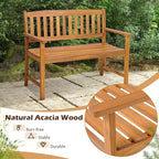 Tangkula Outdoor Acacia Wood Bench, 2-Person Garden Bench with Backrest and Armrests, Garden Bench with Slatted Seat for Porch, Park, Backyard, 800 Lbs Max Load, 43” L x 22” W x 34” H, Natural