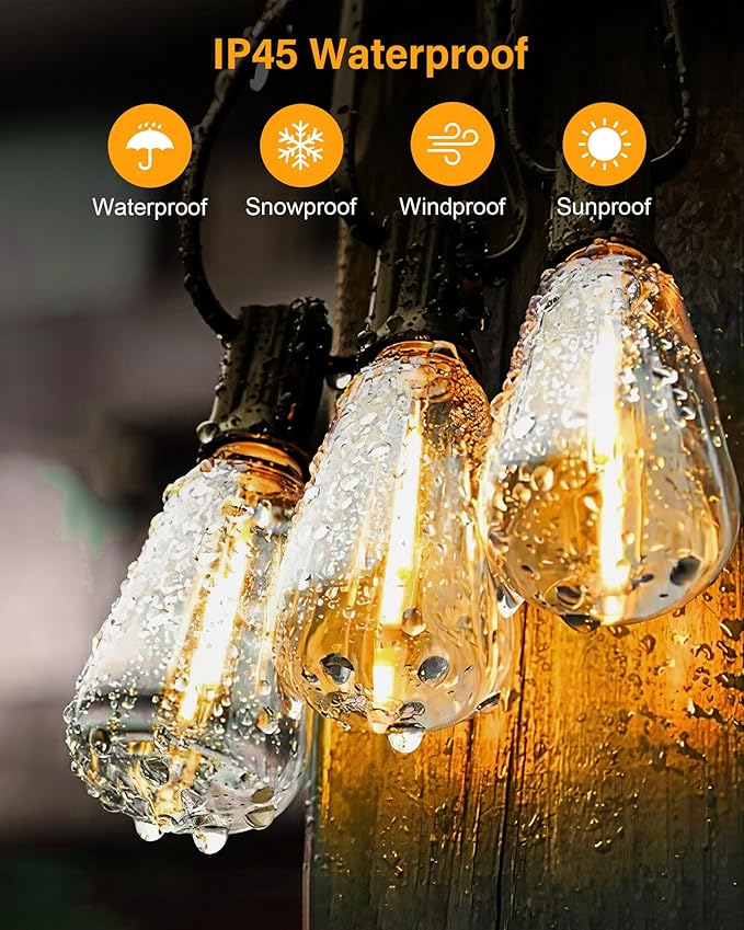 Doukegde 100FT LED Outdoor String Lights, 2700K LED Patio Lights Outdoor Waterproof with 50+2 Shatterproof Vintage Bulbs, Plug in Hanging Light for Porch, Backyard, Garden, Gazebo [Non-Solar]