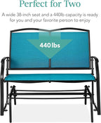 Best Choice Products 2-Person Outdoor Patio Swing Glider Steel Bench Loveseat Rocker for Deck, Porch w/Textilene Fabric, Steel Frame - Peacock Blue/Black