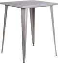 Bar Table, Silver Metal Square Bar Height, 31.5 Inch Top, Indoor-Outdoor