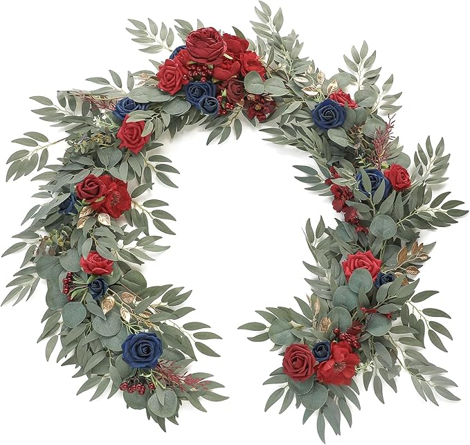 Artificial Flower Garland, 6ft Faux Silk Eucalyptus Vine in Dark Red