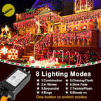 String Lights, 400 LED, 33 ft Red, 8 Lighting Modes for Indoor and Outdoor Use