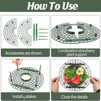 4 Sets Strawberry Plant Support with Mesh Plant Cover,Strawberry Growing Racks Sets with Iron Plant Nails and Storage Bag for Garden Strawberry Vegetables(Green Net - Round)