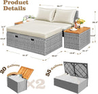 Flamaker Outdoor Rattan Daybed with 2 Side Tables, Multifunctional Wicker Patio Sofa with Storage Ottoman, Cushions, Sunbed Wicker Furniture Chaise Lounge Chair for Backyard Porch Poolside(Beige)