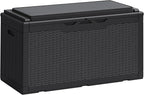 Greesum 100 Gallon Resin Deck Box Large Outdoor Storage Boxes with Cushions for Garden Tools, Patio Furniture Pillows, Pool Supplies, Black