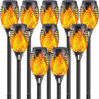 10Pack Solar Lights Outdoor, Mini Solar Torch Lights with Flickering Flame for Garden Decor, Solar Flame Lights Waterproof Solar Powered Outdoor Lights, Solar Tiki Torches for Pathway Patio Yard Porch