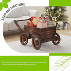Wooden Flower Cart with Wheels Wooden Wagon Planter Outdoor Garden Planter Decor Planter Kit for Patio Balcony Trolley Decoration Succulent Flower Pot, Indoor Backyard Balcon Decor（Small）