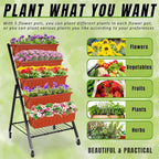 Homdox 3.74FT Vertical Garden Bed, 5 Tiers Raised Garden Planter, 23 * 26 * 45Inch Outdoor Stand with 4 Hooks for Vegetable Flower, Patio Yard, Brown