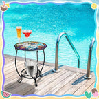 Outdoor Side Table Round Small Mosaic Patio Accent Indoor End Plant Coffee Tea Table for Yard Patio Porch Garden Living Room, Bedroom(Mermaid Style,14 Inch)