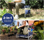 Garden Workseat and Kneeler, Foldable Steel Frame, 10-Inch Pad, Tool Bag