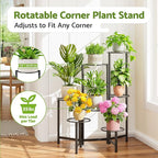 Corner Shelf Patio 7 Tier Metal Plant Stand Indoor Outdoor Tall Metal Flower Pot Stands for Multiple Plants Heavy Duty Plant Shelf Black Kite