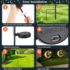 Lewondr 2Pcs Ramadan Solar Lights, Ramadan Decorations Outdoor, Metal Yard Signs LED Eid Decorations Mubarak Star Moon Lantern, Waterproof Solar Garden Stakes Lights for Walkway Lawn Patio