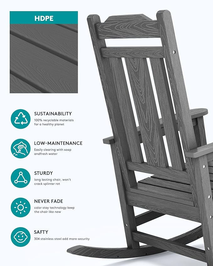 Oversized Rocking Chair Set of 2 Outdoor – Grey
