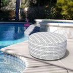 LVTXIII Indoor/Outdoor Inflatable Ottoman with Handle D21 x H9 Inch, Weather-Resistant Round Footstool Pouf for Patio Camping Living Room, Portable Footrest Extra Seating, Herringbone Black White