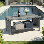VINGLI Outdoor Wicker CoffeeTable Patio Coffee Tables for Outside, Tempered Glass Top Wicker Table with Storage Coffee Table for Patio Balcony Porch Deck (Gray)