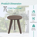 Outdoor Side Table, HDPS Outdoor Table, Small Round Side Table Weather-Resistant, Outdoor Side Tables for Patio, Porch,Deck,End Table for Plant Stand, Dark Brown