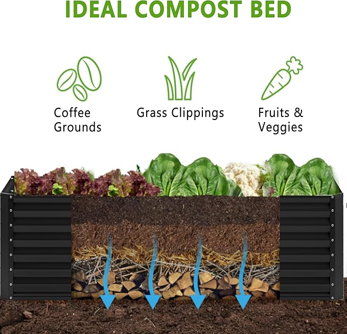 2PCS 6x2x1FT Galvanized Raised Garden Bed,Planter Raised Beds-Metal Garden Box,Large Plant for Outdoor Planting, Vegetables Bed，Flower,herb-Black