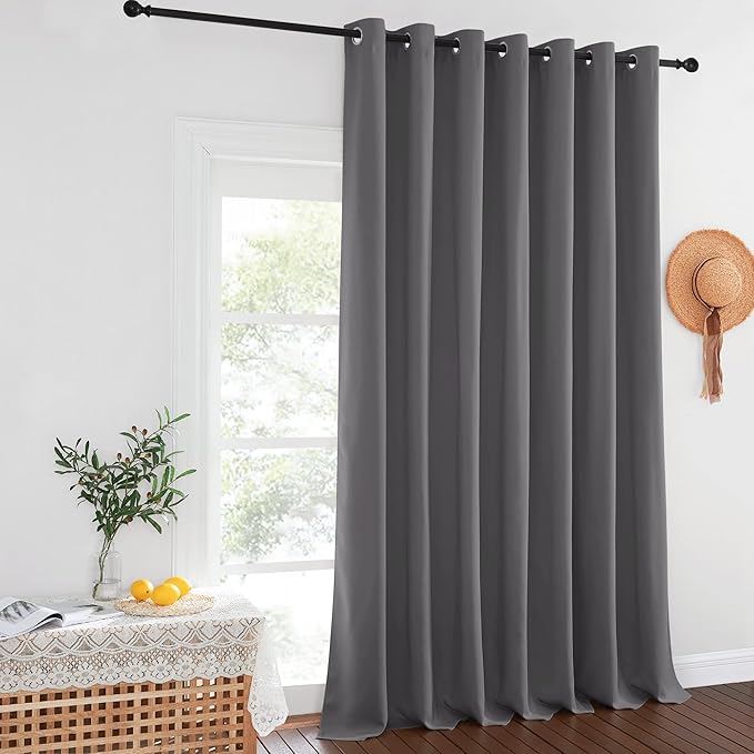 Thermal Patio Door Curtains, Grey Blackout Room – Grey, 100 Inches W