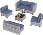 6-Seat Modular Patio Furniture Set – Outdoor Wicker Sectional Sofa with Thick 4″ Cushions, Dual-Strand PE Rattan, Rust-Resistant 18 mm Steel Frame, Backyard Garden Deck Lounge,Navy