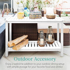 Best Choice Products 48in 2-Shelf Eucalyptus Wooden Console Table Indoor Outdoor Multifunctional Buffet Bar Storage Organizer w/Foot Sliders - White