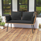 Tangkula Patio Wicker Loveseat, Outdoor Rattan 2-Seat Cushioned Sofa with Heavy Duty Metal Frame, for Backyard,Porch,Poolside (Black)