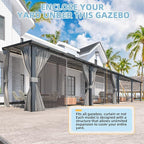 AECOJOY 20' x 10' Outdoo Gazebo for Patio with Curtains and Netting, Large Wall-Mounted Pergolas and Gazebos Clearance Hardtop 10x20 Lean to Metal Gazebo with Patio Roof, Heavy Duty Awnings for Patio
