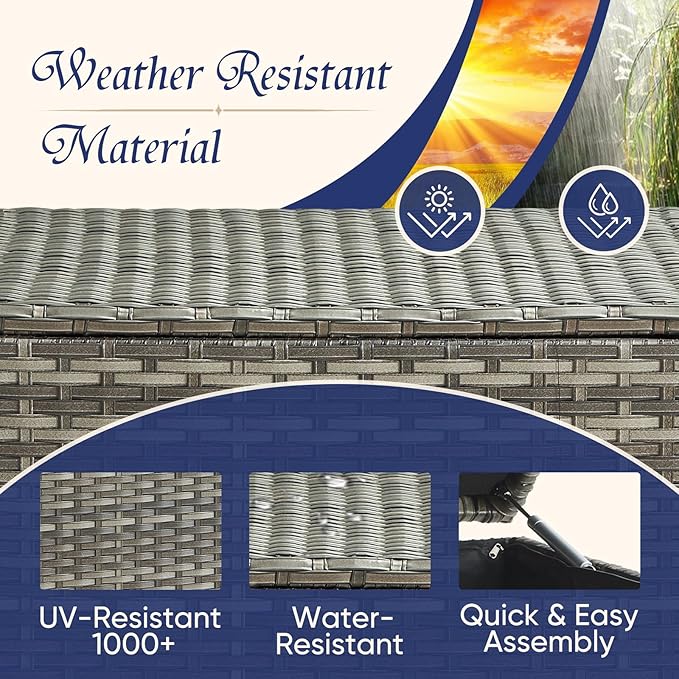 Belord 6-Piece Outdoor Sectional Furniture Set with 41” Fire Pit Table, 5-Seater Patio Furniture Set with Swivel Glider Chairs & Storage Box, 50000 BTU Propane Fire Pit Table, All-Weather PE Wicker