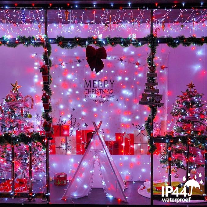 String Lights with 500 LEDs, 165ft Red and White, IP44 Outdoor