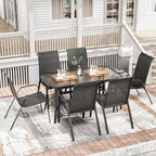 TLSUNNY 7 Pieces Patio Dining Set, Outdoor Table and Chairs W/1.69″ Umbrella Hole, 30"X 55" Table and Stackable Textilene Chair, All Weather Patio Furniture Set (Umbrella not Included) (Black)