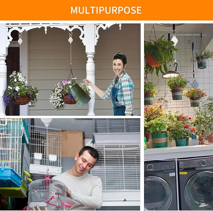 5PCS Plant Pulley System - Retractable & Adjustable Hanger for Indoor/Outdoor Use， Heavy Duty Pulley Hook for Hanging Baskets, Flower Pots, Plants, and Bird Feeders(5Pcs-White)