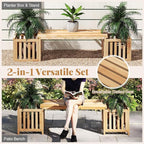 Giantex 2-in-1 Outdoor Bench with 2 Raised Garden Beds, Planter Boxes with Open-Ended Base, Garden Bench Seat for Porch Balcony Lawn Yard, DIY Assembly, Natural