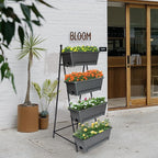 GENMOUS 4 Tier Raised Garden Bed Tall 45'' Vertical Elevated Garden Planter Standing Garden Bed Planter Box with Drainage Holes Removable Tray Outdoor Herb Planter Stand on Patio Balcony Porch Black
