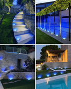 btfarm 16 Pack Solar Lights Outdoor, 8 LED Solar Ground Lights IP65 Waterproof Flat Solar Disc Light, Pathway Lights for Garden Lawn Patio Yard Path Landscape, Blue