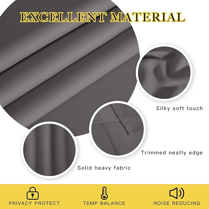 NICETOWN Blackout Curtain Panel for Bedroom - Three Pass Microfiber Noise Reducing Thermal Insulated Solid Ring Top Blackout Window Drape (1 Panel, 52 x 72 inches, Gray)