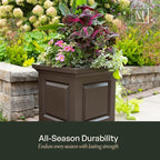 Mayne Nantucket 20-Inch Square Planter – Self-Watering, Weather-Resistant Planter for Flowers – Durable Outdoor Design for Patio, Porch, or Entryway