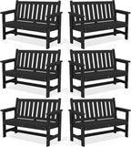 SERWALL Outdoor Bench, HDPE Outdoor Benches Weatherproof, 2-Person Garden Bench with 660 lbs Weight Capacity, Patio Benches for Outdoors, Garden, Porch, Backyard and Park, Black, 6 Pack