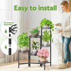 Plant Stand Indoor Outdoor, 6 Tier Metal Flower Shelf for Multiple Plants Corner Tall Floding Flower Holders for Patio Garden Living Room Balcony Bedroom - BlackCircle