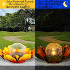 WNP Solar Flower Light Outdoor Christmas Decorative,Garden Solar Powered Lights,Yard Solar Glass Ball Light with Metal Petal for Tabletop Decor Birthday Gift for Her,Christmas Gifts for Women