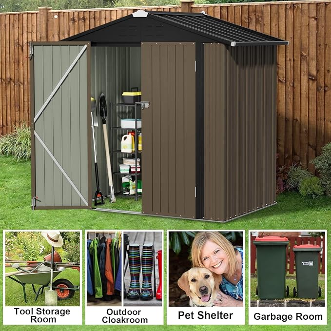 Metal Storage Shed 6 x 4 ft with Lockable Door, Brown