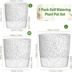 3 Pack Self Watering Pots for Indoor Plants, 4+5.5+6.3 Inch Self Watering Plant Pots, Flower Pots with Wick Rope and Reservoir - Crack Texture