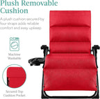 Best Choice Products Oversized Zero Gravity Chair, Folding Outdoor Patio Recliner, XL Anti Gravity Lounger w/Removable Cushion, Cup Holder, Side Tray, 350lb Capacity - Crimson Red
