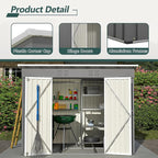 Storage Shed, 8 x 4 ft Galvanized Steel with Floor Frame, Gray