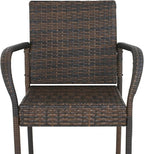 SUPER DEAL Upgraded Wicker Bar Stool Chairs Outdoor Backyard Rattan Chair w/Iron Frame, Armrest and Footrest (4)