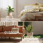 IZIDDO Plant Stand Indoor Outdoor, Metal Mid-Century Pot Stand, Modern Plant Holder Rattan Flower Plant Stool, Low Short Plant Stands for Indoor Fit 5-12 Inch Pot, (Pot & Plant Not Included), White, 4