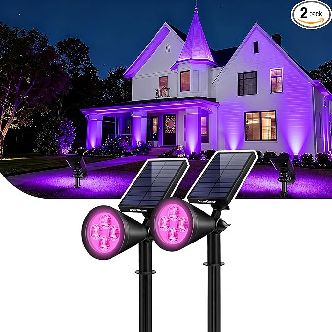 InnoGear Solar Lights Outdoor Waterproof Halloween Christmas Solar Garden Light for Outside Yard Landscape Lighting Pathway Spot Lights Spotlight Wall Light Auto On/Off, 2 Pack (Violet Purple Light)