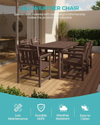 Outdoor Rectangle Dining Table, Heavy-Duty HDPE Table for 6, Weatherproof Patio Table with Umbrella Hole, Rounded Corners for Safety, Brown