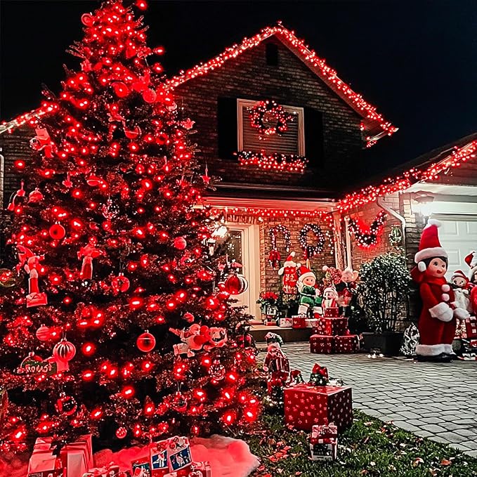 String Lights - 168 ft Red LED Halloween Lights with Remote, 600 Count