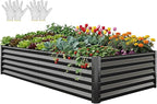 YITAHOME 8x4x1.5ft 2pcs Large Raised Garden Bed Kit, Galvanized Metal Planter Box with Gloves, Ground Nails & Safety Rubber, Outdoor Above Ground Planters for Plants Vegetables Flowers, Black