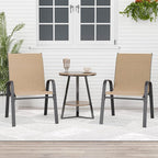 Patio Chairs Set of 2, Outdoor Dining Chairs Stackable for All Weather, Breathable Metal Modern Outside Furniture Chair for Pool Side, Garden, Backyard Deck, Brown